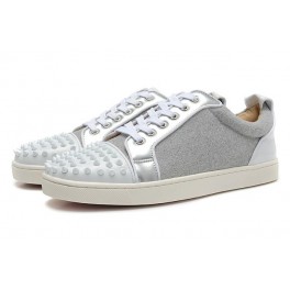 Baskets Christian Louboutin Homme Femme Chaussures Daim Gris Blanc Spikes